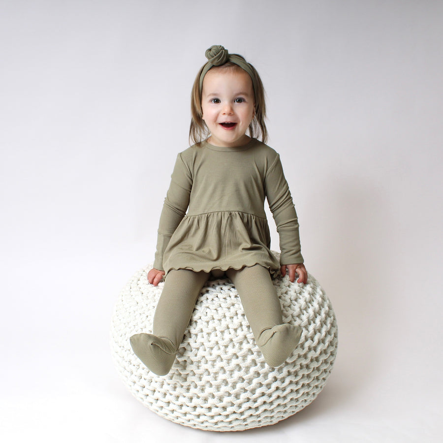 Front Opening Twirl Romper in Moss | Ribbed Bamboo Viscose