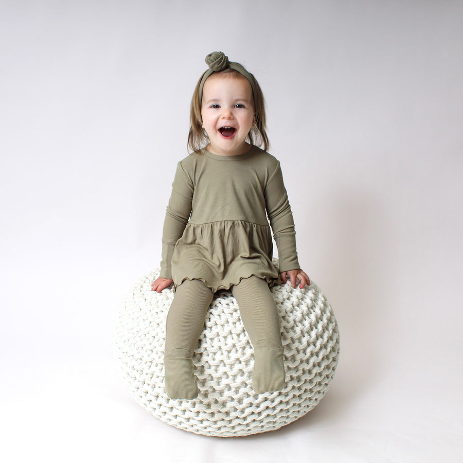 Front Opening Twirl Romper in Moss | Ribbed Bamboo Viscose