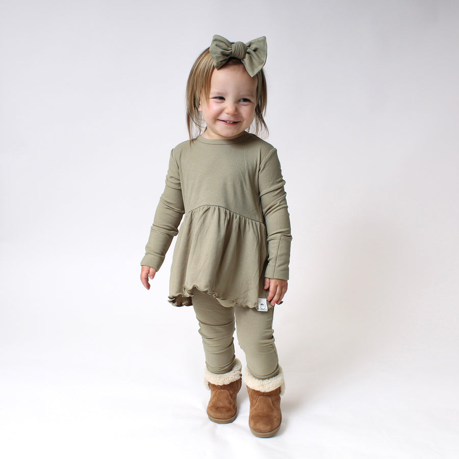Front Opening Twirl Romper in Moss | Ribbed Bamboo Viscose