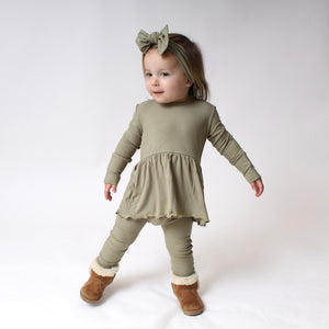 Front Opening Twirl Romper in Moss | Ribbed Bamboo Viscose