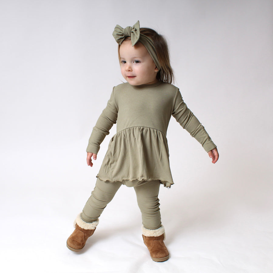 Front Opening Twirl Romper in Moss | Ribbed Bamboo Viscose