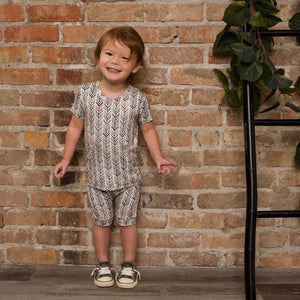 Front Opening Shortie Romper in Green Arrows | Bamboo Viscose