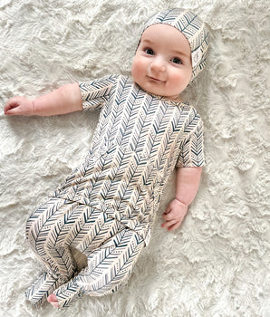 Front Opening Romper in Green Arrows