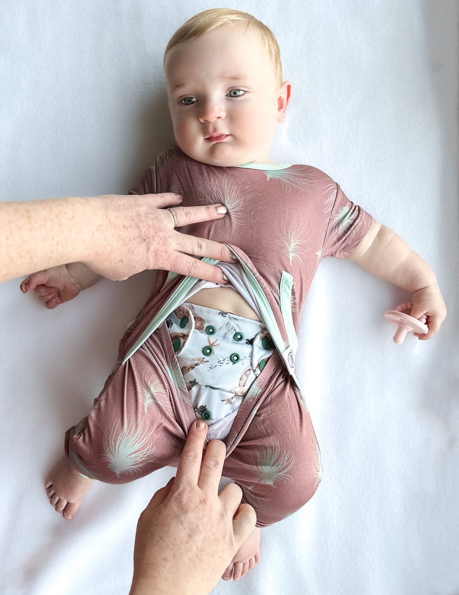 Front Opening Shortie Romper in Dandelions | Bamboo Viscose