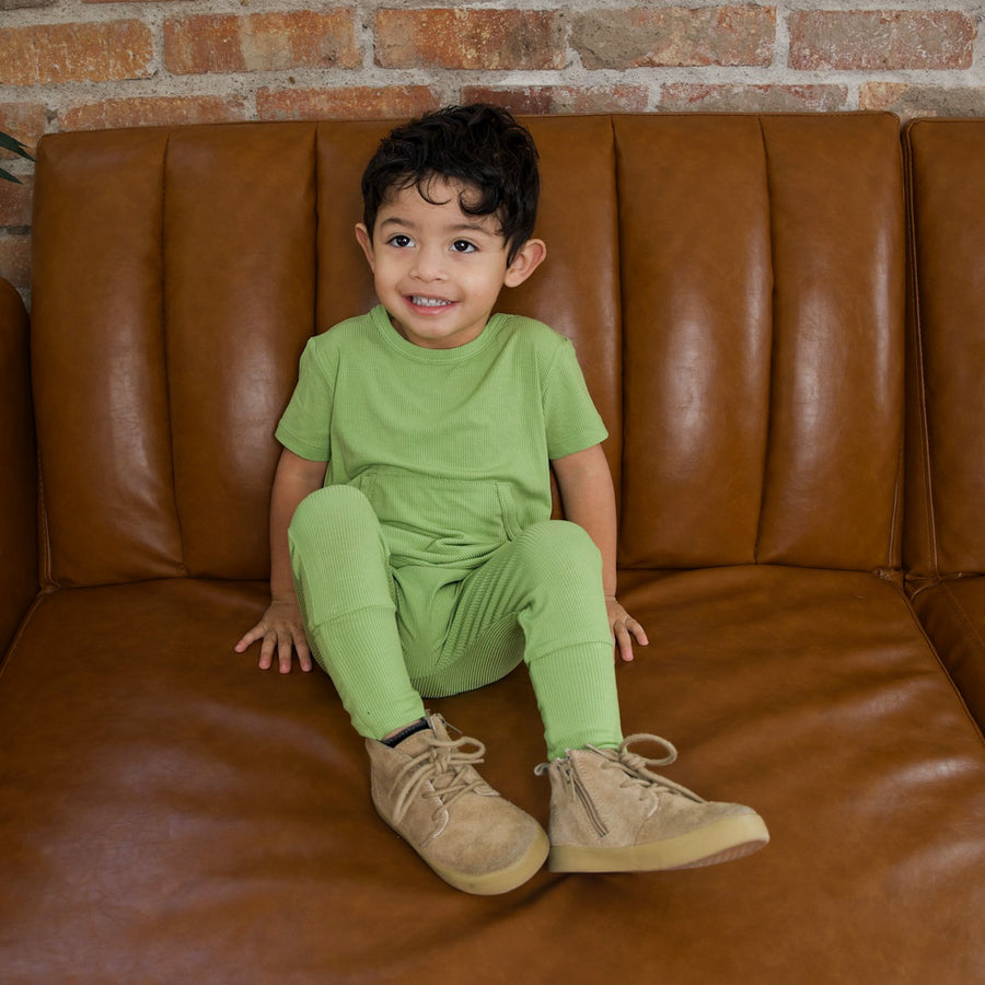 Front Opening Romper in Ribbed Mantis | Bamboo Viscose