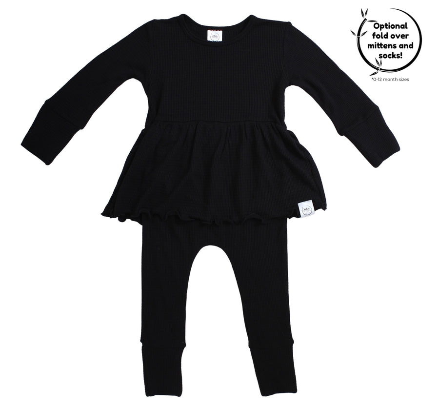 Front Opening Twirl Romper Raven | Waffle Bamboo Viscose