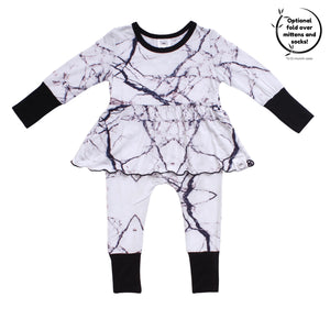 Front Opening Twirl Romper in Marbled Bianco | Bamboo Viscose