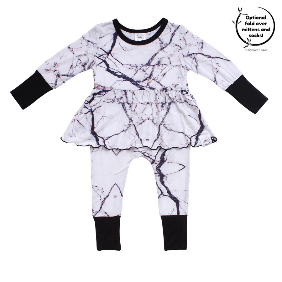 Front Opening Twirl Romper in Marbled Bianco | Bamboo Viscose