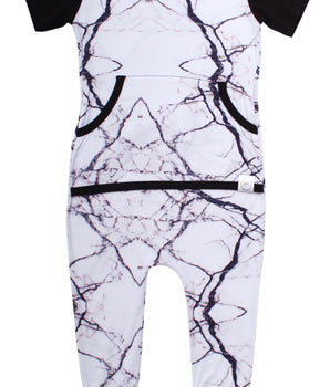 Front Opening Romper in Marbled Bianco