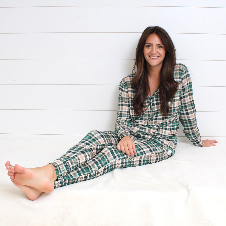 Women’s 2 pc Loungewear Set in Jaded Plaid | Bamboo Viscose