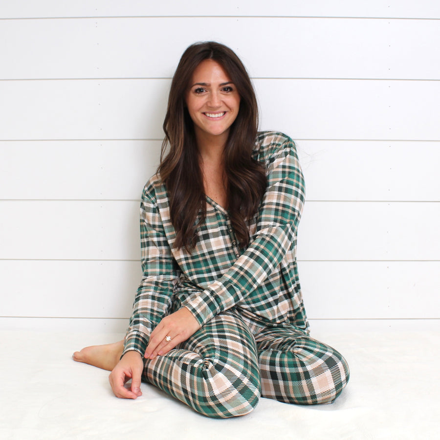 Women’s 2 pc Loungewear Set in Jaded Plaid | Bamboo Viscose