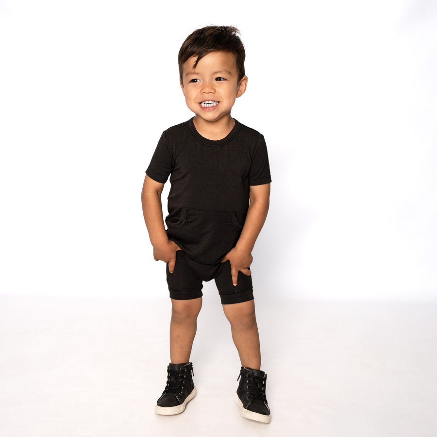 Front Opening Shortie Romper in Shadow | Bamboo Viscose