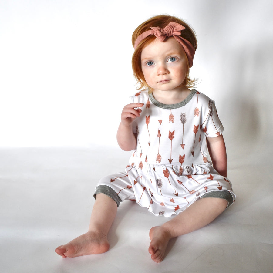Front Opening Twirl Shortie Romper in Fate’s Arrows | Bamboo Viscose