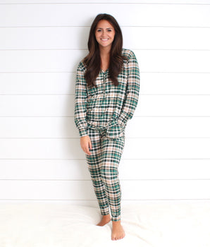 Women’s 2 pc Loungewear Set in Jaded Plaid | Bamboo Viscose