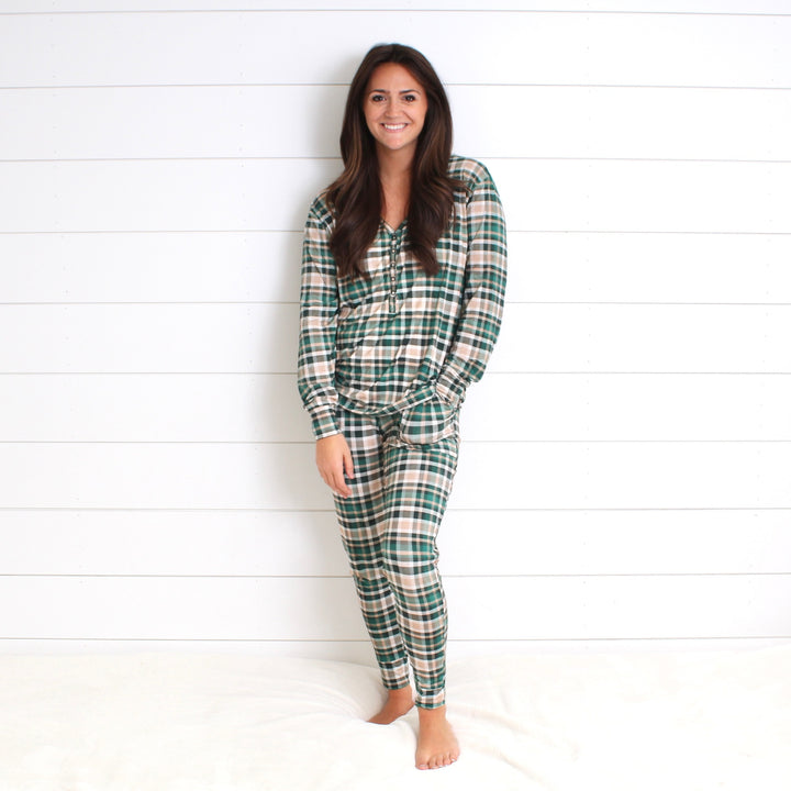 Women’s 2 pc Loungewear Set in Jaded Plaid | Bamboo Viscose