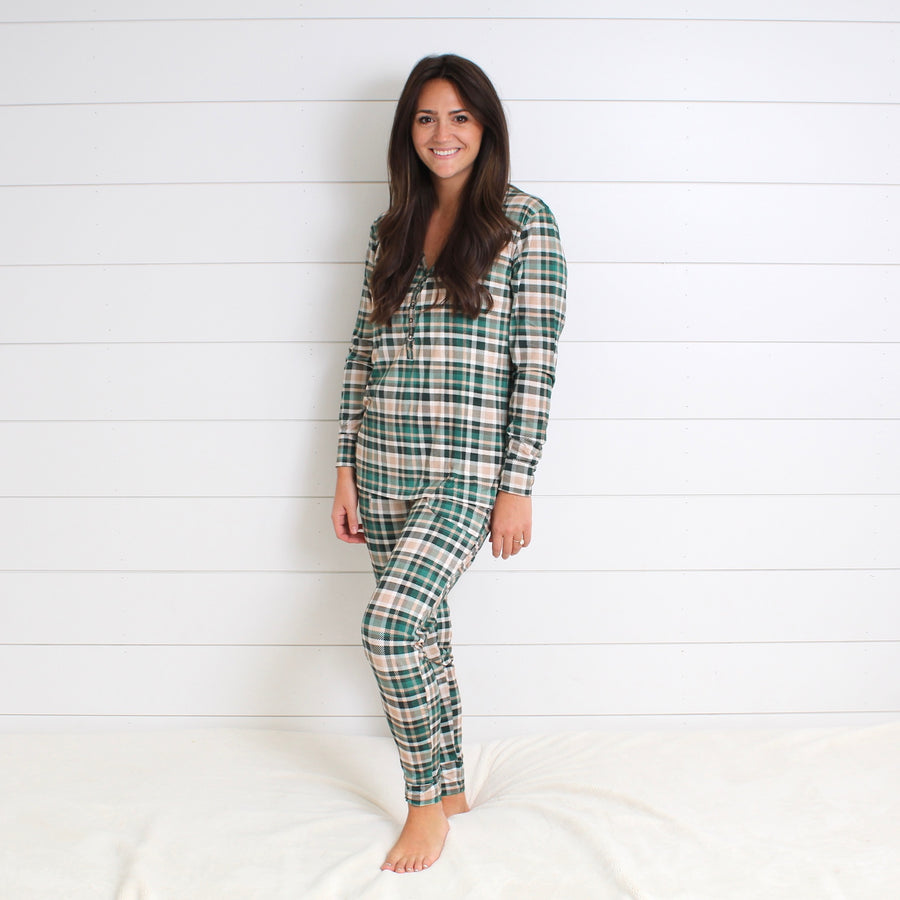 Women’s 2 pc Loungewear Set in Jaded Plaid | Bamboo Viscose