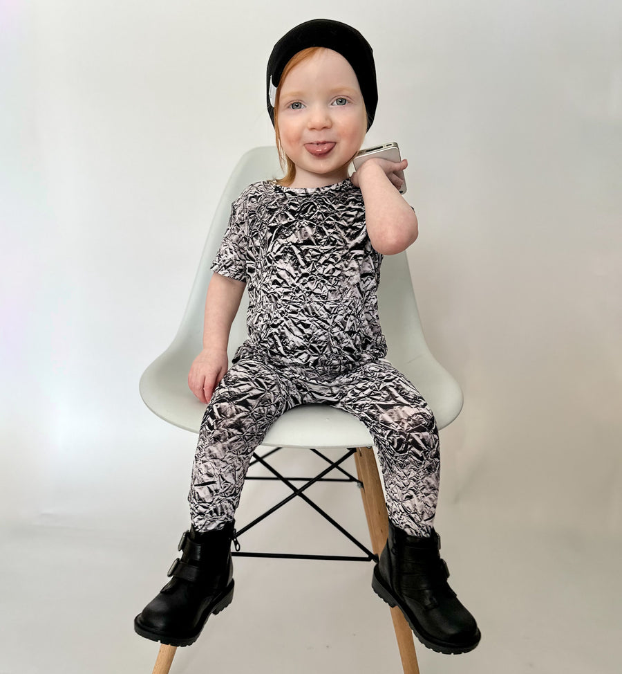 Front Opening Romper in Heavy Metal | Bamboo Viscose