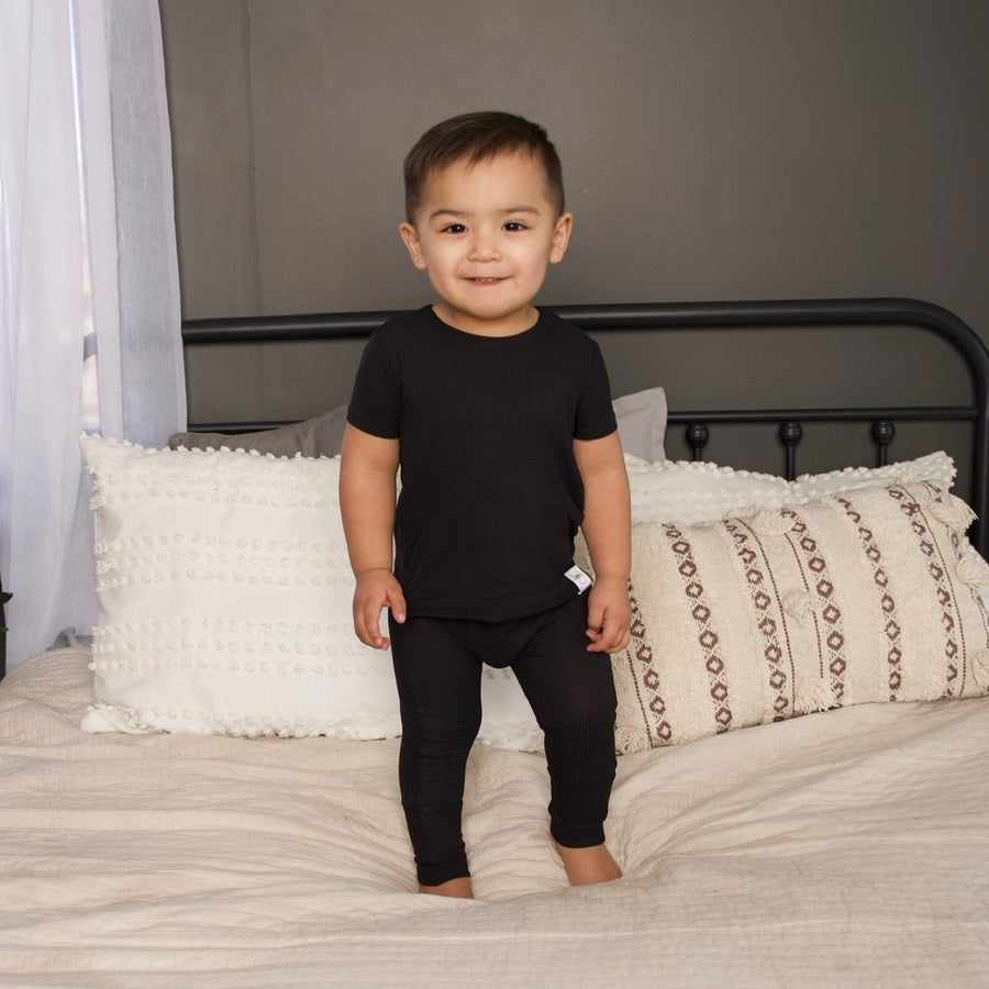 Front Opening Romper in Essential Midnight | Ribbed Bamboo Viscose