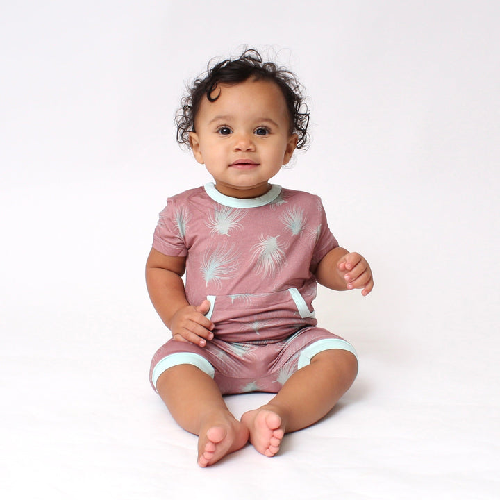 Front Opening Shortie Romper in Dandelions | Bamboo Viscose