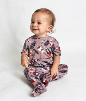 Front Opening Romper in Birds of a Feather