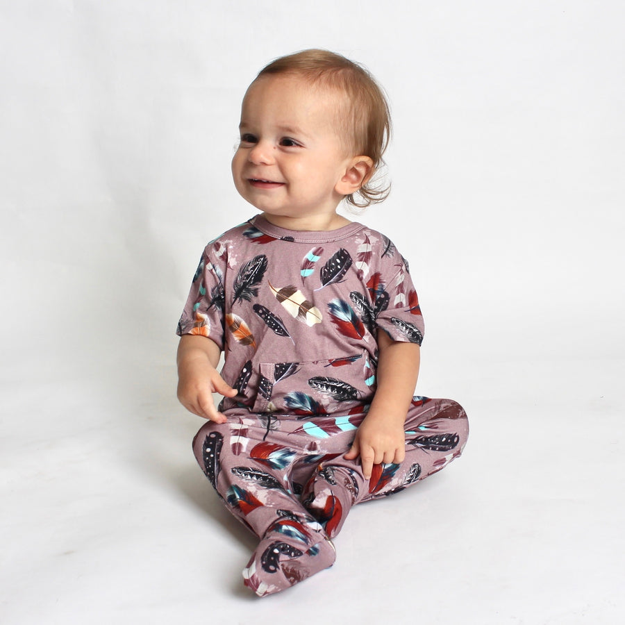 Front Opening Romper in Birds of a Feather | Bamboo Viscose