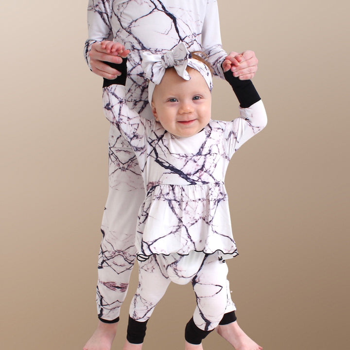 Front Opening Twirl Romper in Marbled Bianco | Bamboo Viscose