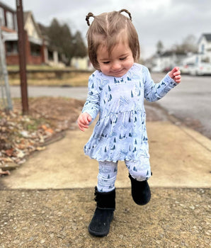 Front Opening Twirl Romper in Winter Mountains
