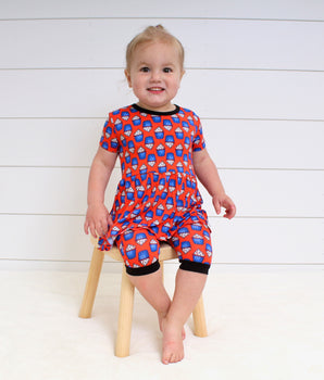 Change-A-Roo™ Front Opening Twirl Shortie Romper in Cupcakes