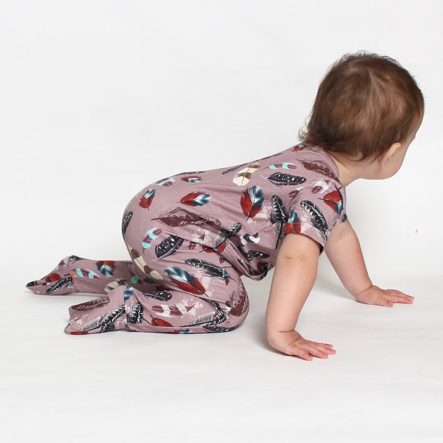 Front Opening Romper in Birds of a Feather | Bamboo Viscose