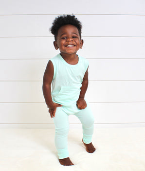 Front Opening Tank Romper in Cool Mint
