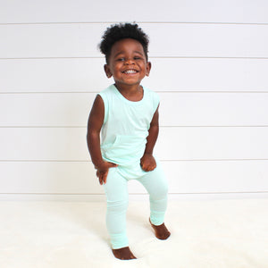 Front Opening Tank Romper in Cool Mint | Bamboo Viscose