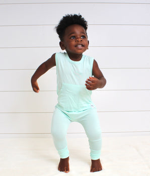 Front Opening Tank Romper in Cool Mint