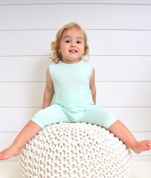 Front Opening Tank Shortie Romper in Cool Mint