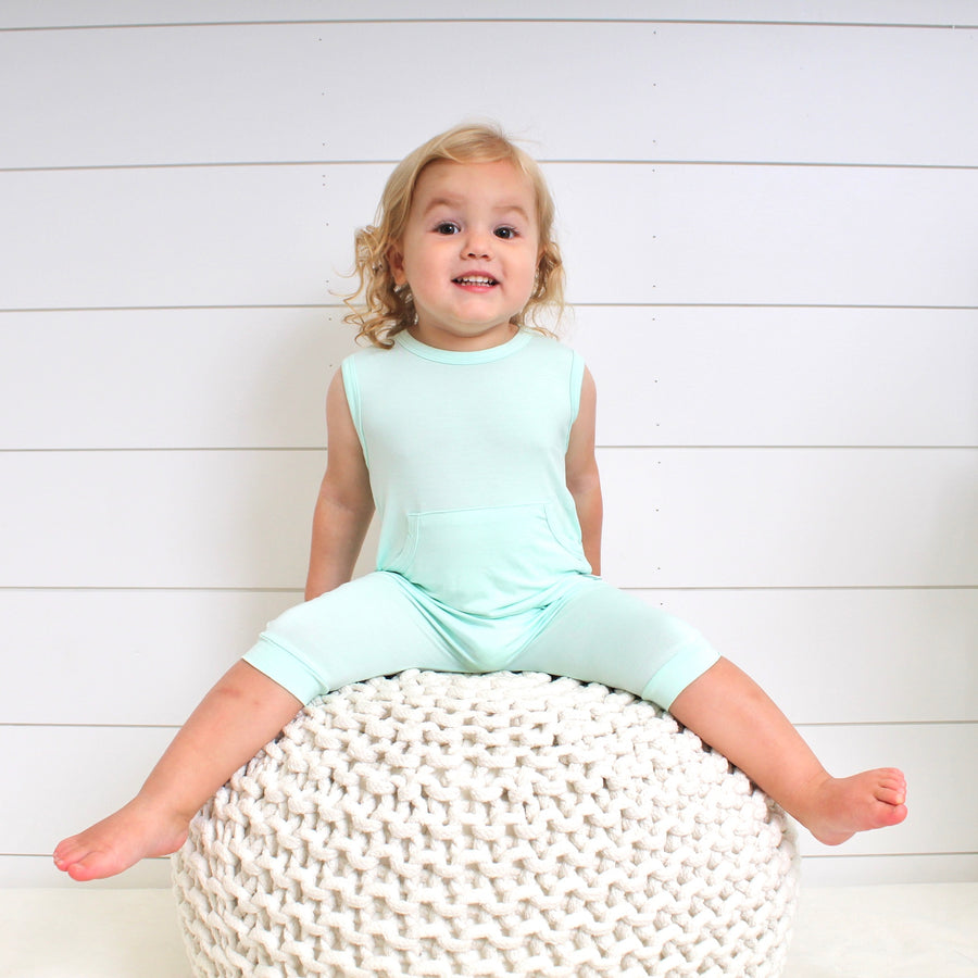 Front Opening Tank Shortie Romper in Cool Mint | Bamboo Viscose