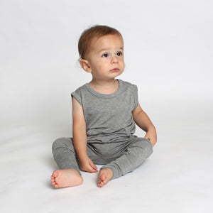 Front Opening Tank Romper in Heathered Grey | Bamboo Viscose
