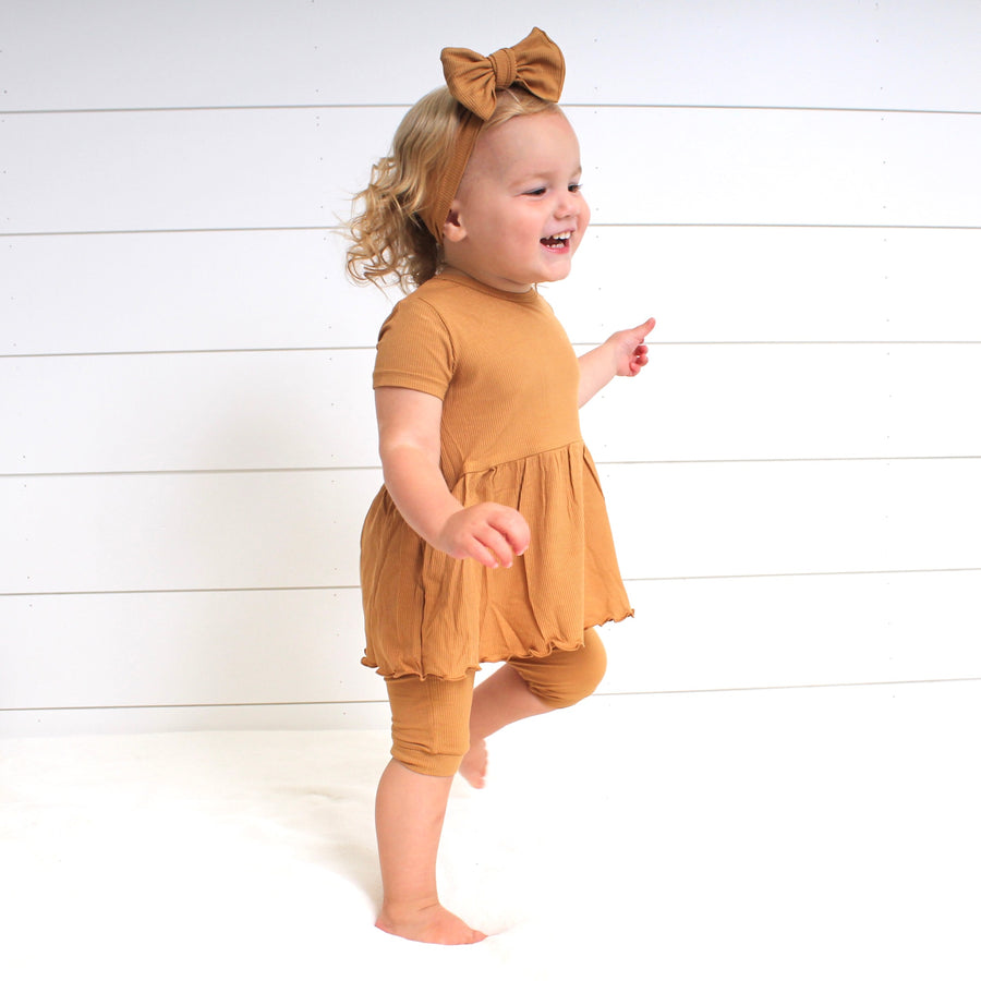 Front Opening Twirl Shortie Romper in Saffron | Ribbed Bamboo Viscose