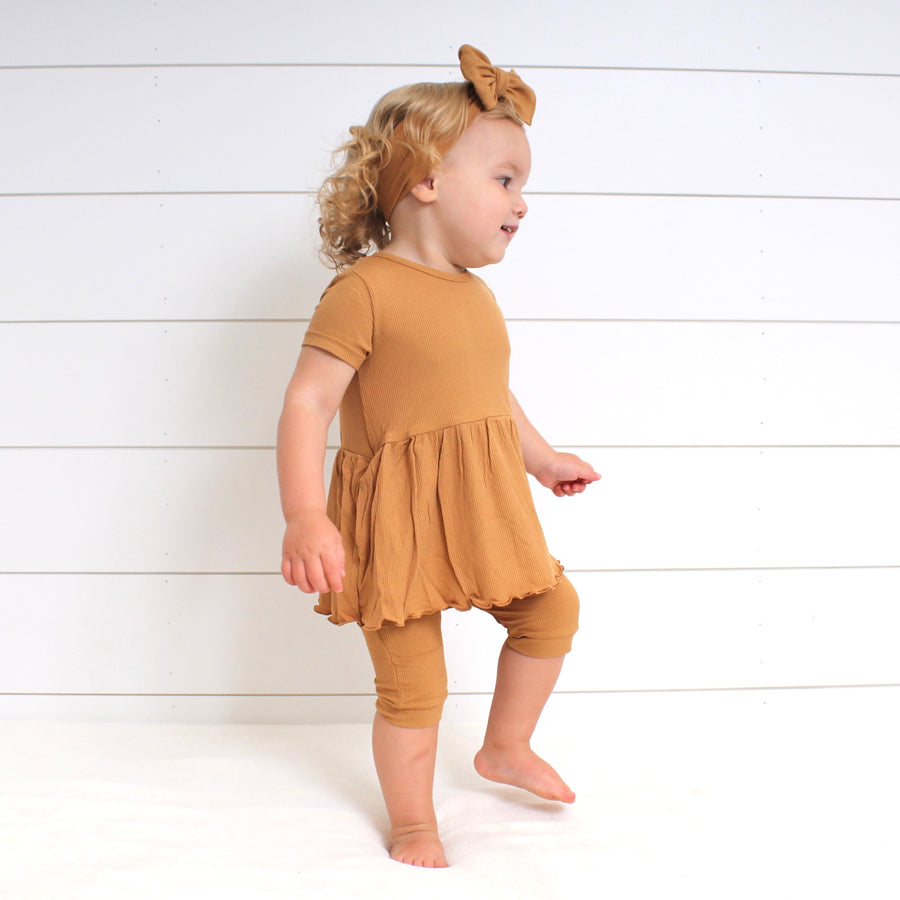 Front Opening Twirl Shortie Romper in Saffron | Ribbed Bamboo Viscose