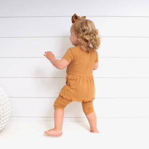 Front Opening Twirl Shortie Romper in Saffron | Ribbed Bamboo Viscose