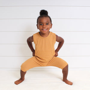 Front Opening Tank Shortie Romper in Saffron | Ribbed Bamboo Viscose