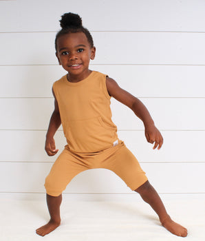 Front Opening Tank Shortie Romper in Saffron