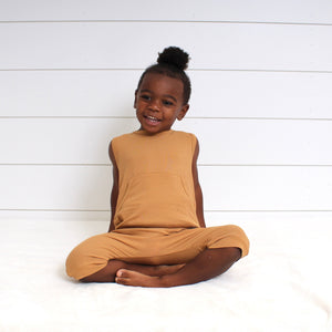 Front Opening Tank Shortie Romper in Saffron | Ribbed Bamboo Viscose
