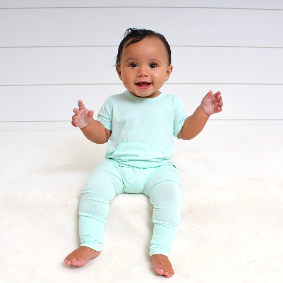 Front Opening Romper in Cool Mint | Bamboo Viscose