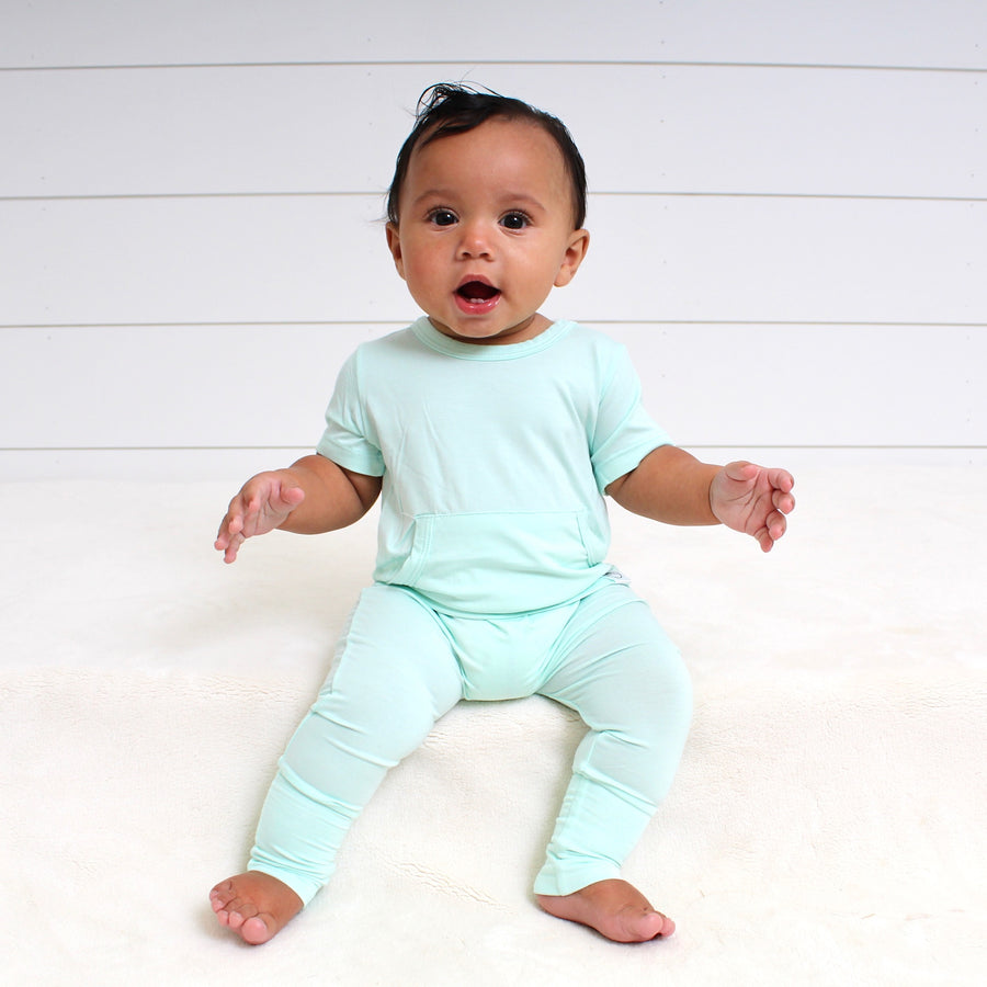 Front Opening Romper in Cool Mint | Bamboo Viscose