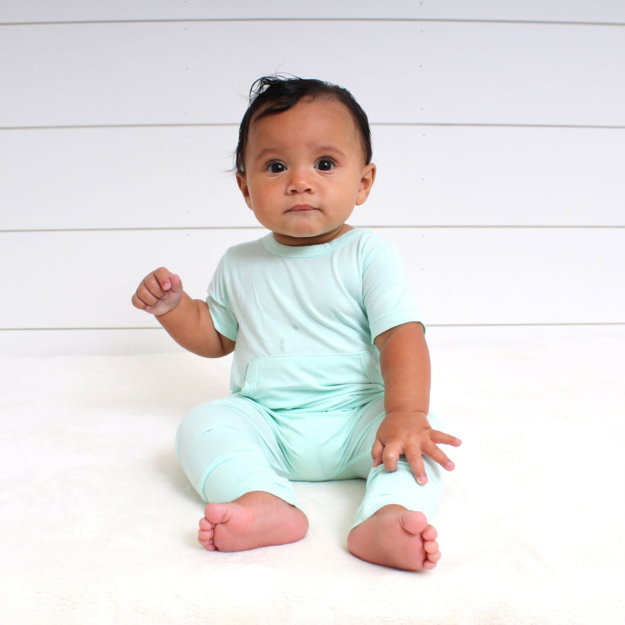 Front Opening Romper in Cool Mint | Bamboo Viscose