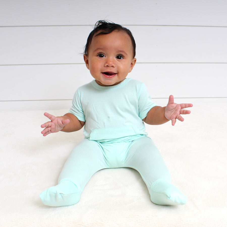 Front Opening Romper in Cool Mint | Bamboo Viscose