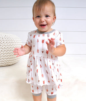 Front Opening Twirl Shortie Romper in Fate’s Arrows