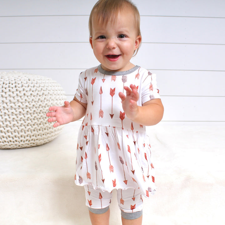 Front Opening Twirl Shortie Romper in Fate’s Arrows | Bamboo Viscose