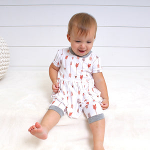 Front Opening Twirl Shortie Romper in Fate’s Arrows | Bamboo Viscose