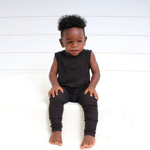 Front Opening Tank Romper in Essential Midnight | Ribbed Bamboo Viscose