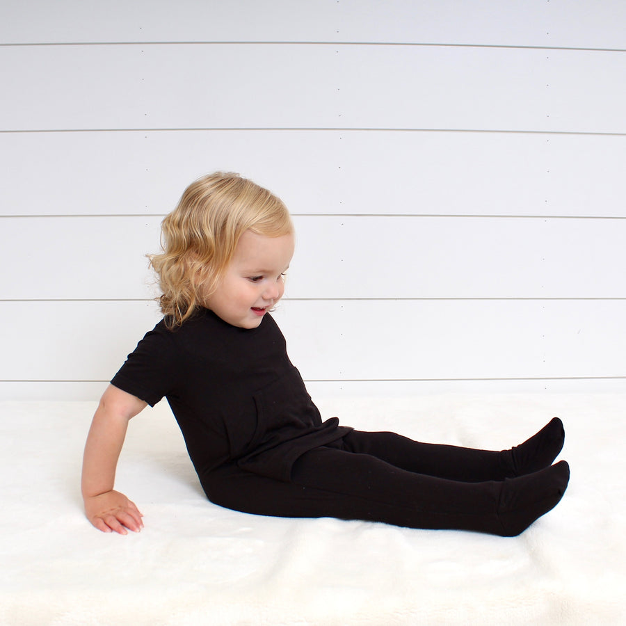 Front Opening Romper in Essential Midnight | Ribbed Bamboo Viscose
